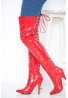 Womens Thigh High Kinky Over The Knee Stiletto Boots  Red Patent