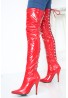 Womens Thigh High Kinky Over The Knee Stiletto Boots  Red Patent