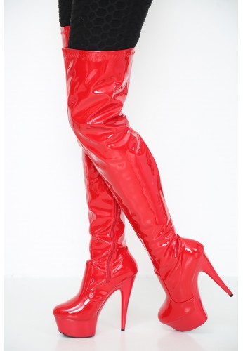 Womens Thigh HIGH Kinky Over The Knee Platform Stiletto Heel Boots Red Patent