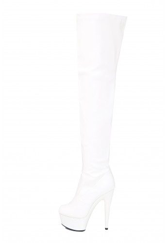 Womens Thigh HIGH Kinky Over The Knee Platform Stiletto Heel Boots White Matte