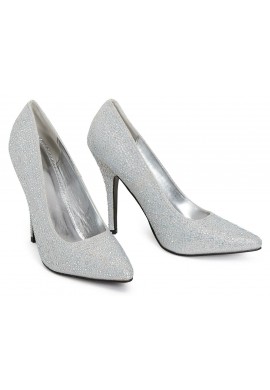 Womens Drag Queen Pointy Toe Court Shoes Silver  Glitter