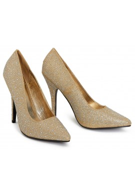 Womens Drag Queen Pointy Toe Court Shoes Gold Glitter