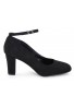 Womens  Ankle Strap Mid Block Heel Black Suede