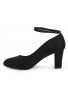 Womens  Ankle Strap Mid Block Heel Black Suede