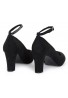 Womens  Ankle Strap Mid Block Heel Black Suede