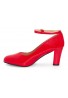 Womens  Ankle Strap Mid Block Heel Red Patent