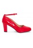 Womens  Ankle Strap Mid Block Heel Red Patent