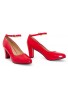 Womens  Ankle Strap Mid Block Heel Red Patent