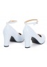 Womens  Ankle Strap Mid Block Heel White Patent