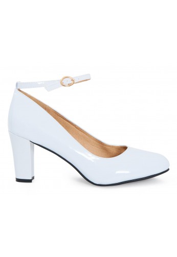Womens  Ankle Strap Mid Block Heel White Patent