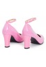 Womens  Ankle Strap Mid Block Heel Pink patent