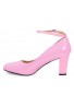 Womens  Ankle Strap Mid Block Heel Pink patent