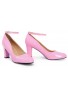 Womens  Ankle Strap Mid Block Heel Pink patent