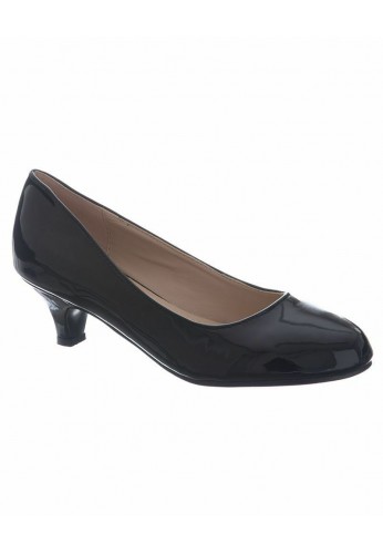 Women Round Toe Kitten Heel  Shoes Black patent