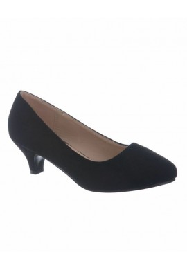 Women Round Toe Kitten Heel  Shoes Black Suede
