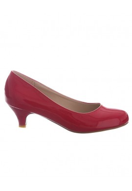 Women Round Toe Kitten Heel  Shoes Red Patent