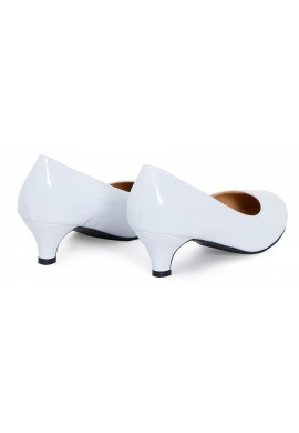 Women Round Toe Kitten Heel Shoes White Patent