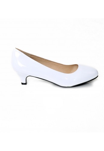 Women Round Toe Kitten Heel  Shoes White Patent