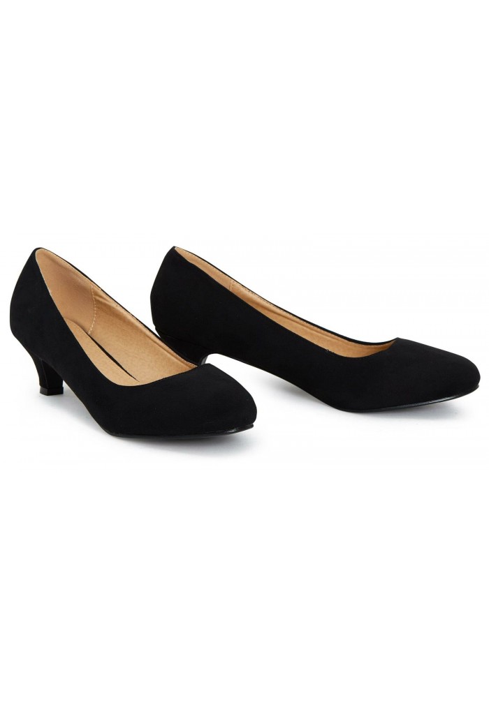 Women Round Toe Kitten Heel Shoes Navy Suede - Gizelle Store