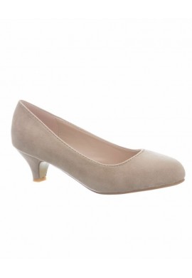 Women Round Toe Kitten Heel Shoes Nude Suede