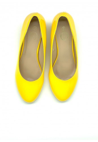 Women Round Toe Kitten Heel  Shoes Yellow Patent