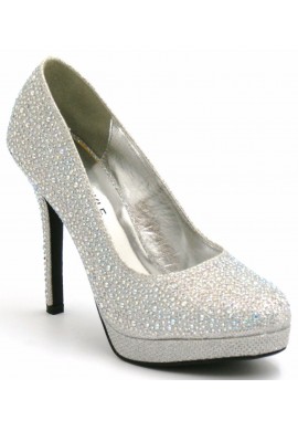 Womens Sparkly Diamante Party Bridal Wedding Silver Court Shoes