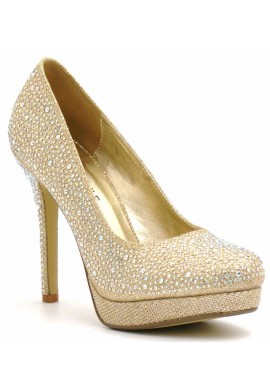 Womens Sparkly Diamante Party Bridal Wedding Gold Court Shoes