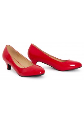 Women Round Toe Kitten Heel  Shoes Red Patent