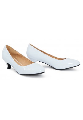 Women Round Toe Kitten Heel Shoes White Patent